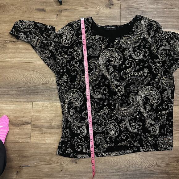 Brittany Black Top Black Gold Paisley Metallic Long Sleeve Women 1X | Party - Picture 6 of 8